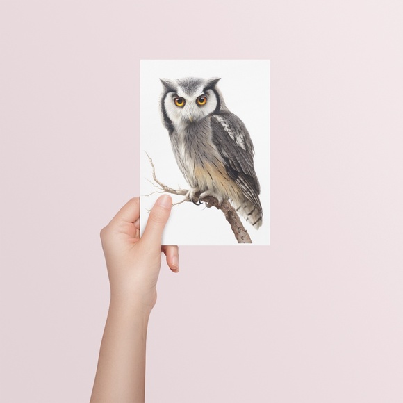 Watercolor Northern White-Faced Owl Portrait Wall Art Print Poster, Unframed - Picture 5 of 6